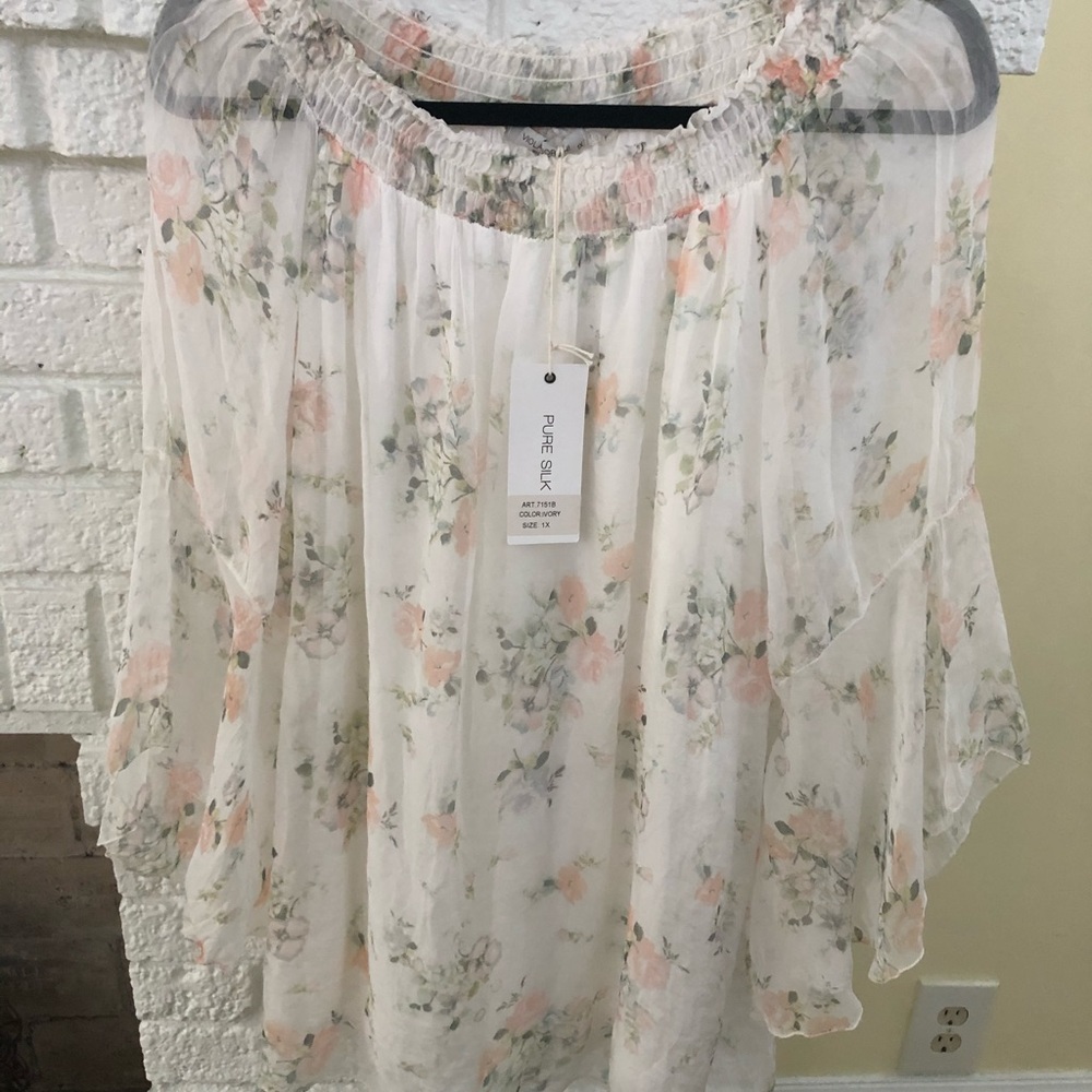 Silk floral blouse, 1X, NWOT